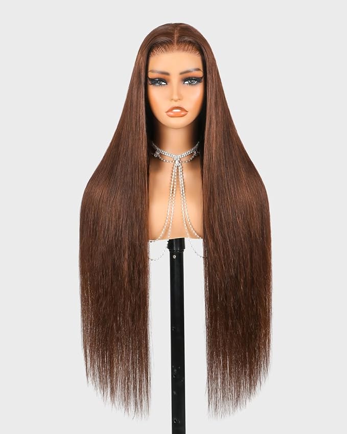 Glueless Wigs Human Hair 6x5 Lace Front Wig Human Hair 220% Density Straight Wigs Closure Wig 4# Brown Wig Human Hair Pre Plucked Pre Cut Bleached Knots 30 Inch