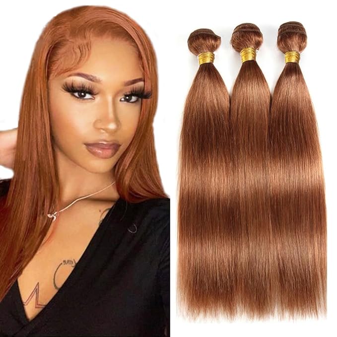 Color 30 Human Hair Bundles Light Brown Straight Bundles Human Hair 22 24 26 Inch Brazilian Virgin Remy Hair 3 Bundles Hair Extensions Brown Bundles