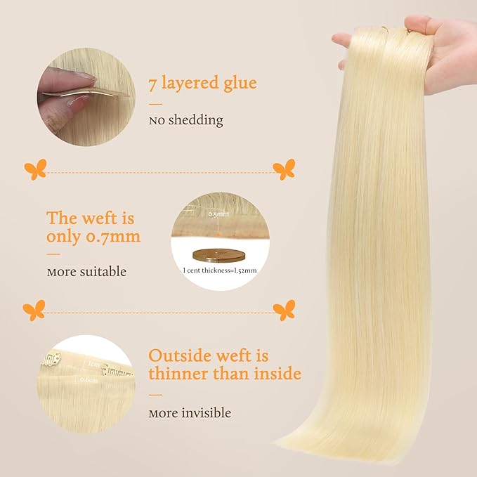 DOORES Seamless Clip in Hair Extensions, Bleach Blonde 18 Inch 7pcs 110g, Invisi Edge Hair Extensions Straight Remy Weft