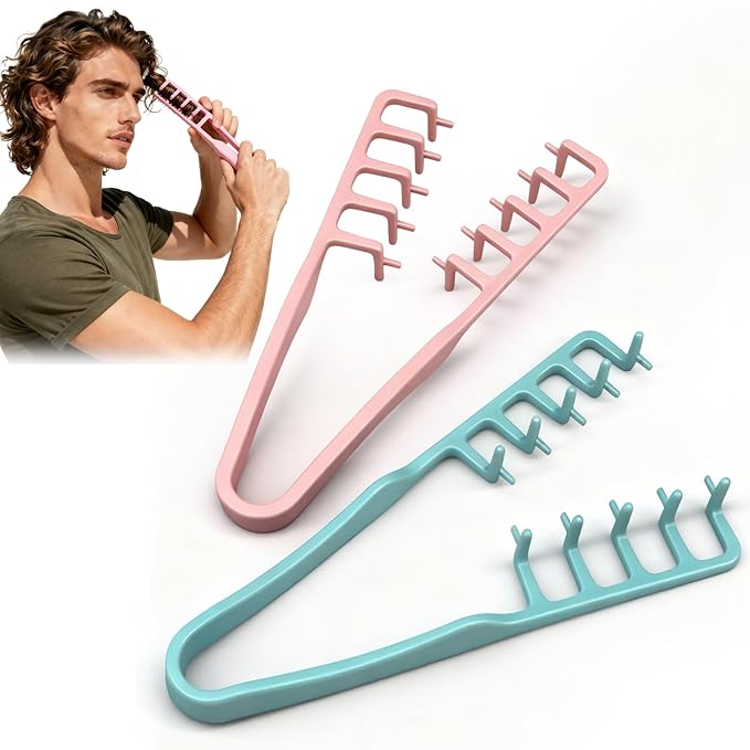 2 Pcs Texture Comb, Voluminous Wide-Toothed Hair Comb, Apparatus Maximum Lift Roots Volume Tool, Barber Wide Fine-Toothed Dual-Purpose Set, ABS Plastic with Textured Grip Tool for Men (Green+Pink)