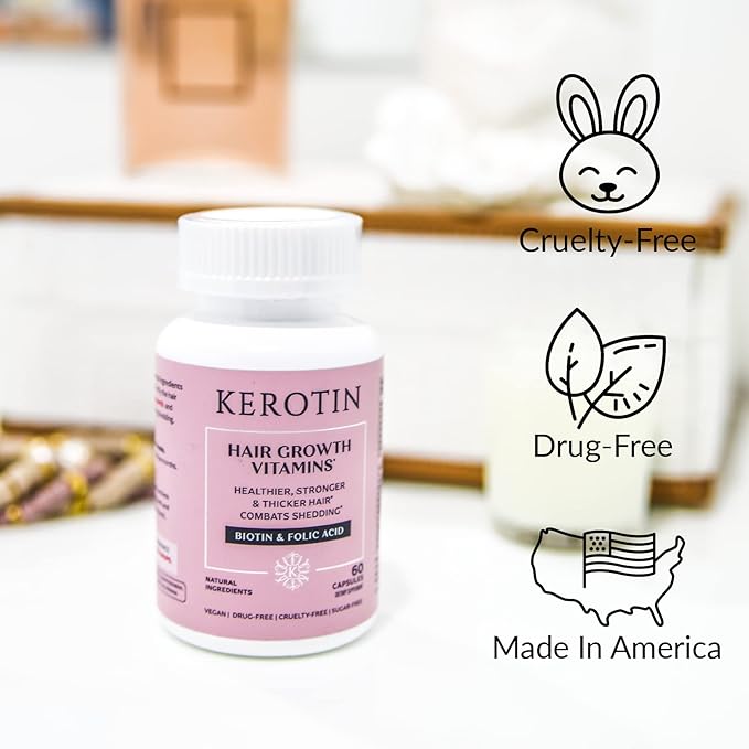 Kerotin Hair Growth Supplement for Longer, Stronger Hair - Enriched with Biotin, Folic Acid, Saw Palmetto to Promote Thick, Healthy Hair Growth (3 Months)