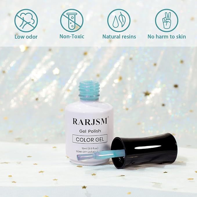 RARJSM Pearl Gel Nail Polish,15ML Lake Blue Pearlescent Gel Polish,Purple Red Shell Glitter Shimmer Mermaid Nail Gel Polish Soak Off LED UV Drawing Swirl Thread Effect for DIY Manicure Use