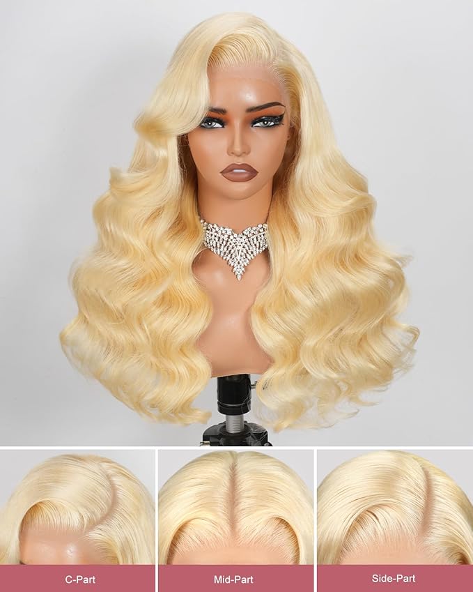 24 Inch 613 13x6 Lace Front Wig Human Hair 180 Density Blonde Wig Human Hair Body Wave 100% Real Human Hair True Length Random Dyeing No Shedding No Synthetics Triple Lifespan 3X