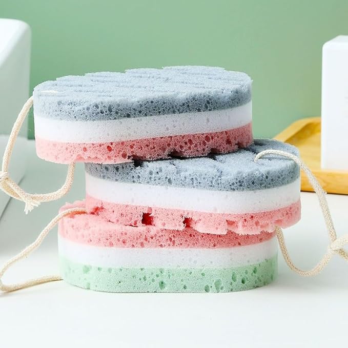 4-Pack Large Size Cleansing loofah Bath Sponge, Shower deep exfoliating Sponge, Rich Foam Bath Sponge