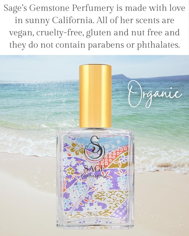 The Sage Lifestyle Moonstone Luxury Spray, Gardenia, Lily, Vanilla Musk, Egyptian Musk, Perfume for Women, Long Lasting, Floral Fragrance, Artisan, Vacation, Parfum, 2 oz, Travel Size, Made in USA