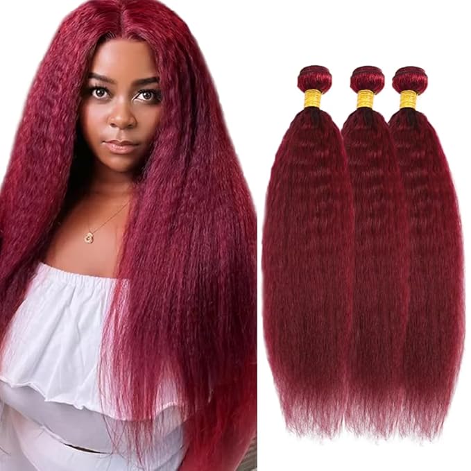 28 30 32 inch 99j Bundles Human Hair Burgundy Yaki Straight Bundles Red Human Hair Bundle 99J Yaki Bundle