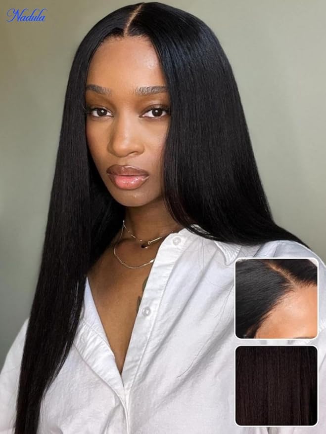 Nadula Yaki Straight Glueless 5x5 Thin HD BlendAway Lace Closure Bye Bye Knots Wigs Human Hair Pre Cut/Plucked/Bleached Match All Skin Tones Pre Everything Glueless Wigs 180% Density 20inch