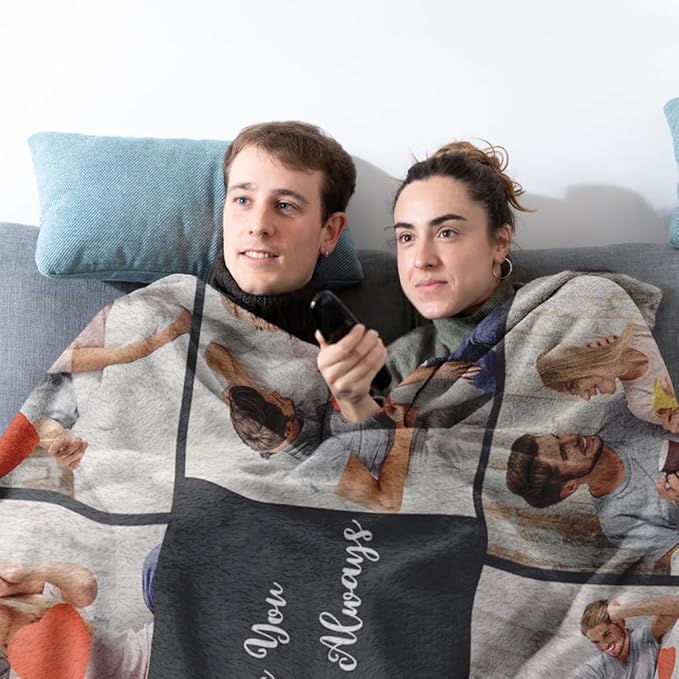 Custom Sherpa Fleece Blanket with Photos & Text - Soft, Warm & Fuzzy Personalized Couples Gifts for Boyfriend & Girlfriend - Customized Picture Blanket for Birthday, Anniversary & Christmas