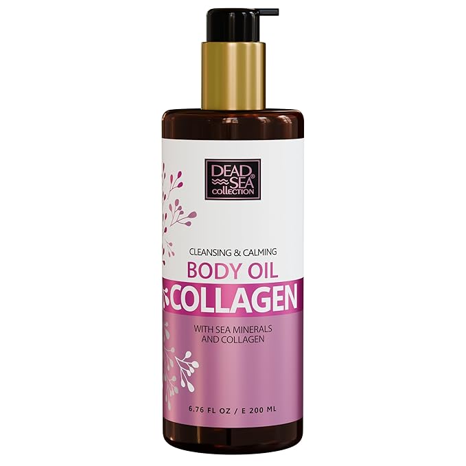 Dead Sea Collection Collagen Body Oil for Dry Skin – Moisturizing & Hydrating Skin Oil with Vitamin E and Blend of Almond, Grape, Olive, Wheat Germ Oil – Soothing & Nourishing Skin Care – 6.76 oz