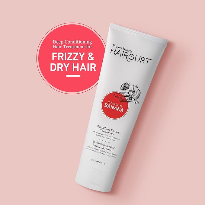 Strawberry Banana Smoothing Yogurt Conditioner – Frizz Control for Color-Treated Hair – Natural, Sulfate-Free, 8 oz