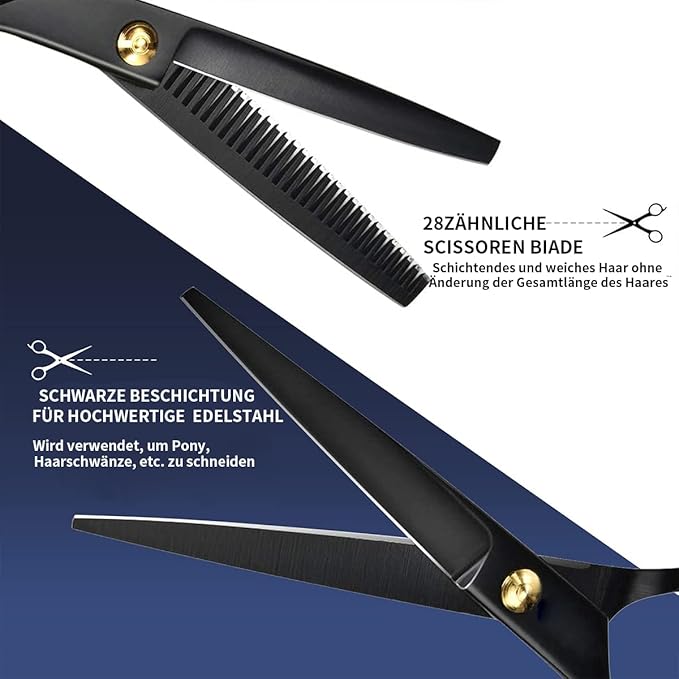 Hair Scissors Set - 11 Pcs Black Stainless Steel Haircut Set with Thinning Scissors, Neck Duster Brush, Comb, Barber Cape, Hair Clips with Pu Box