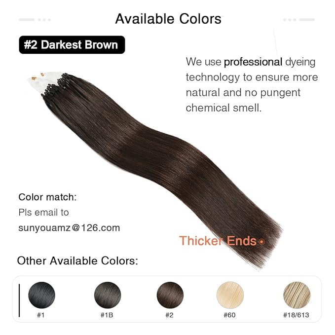 SUYYA Micro Loop Human Hair Extensions Darkest Brown Microlink Hair Extensions Human Hair Straight Micro Links Hair Extensions 50 Strands 40g/Pack for Women(14 inch #2 Darkest Brown)