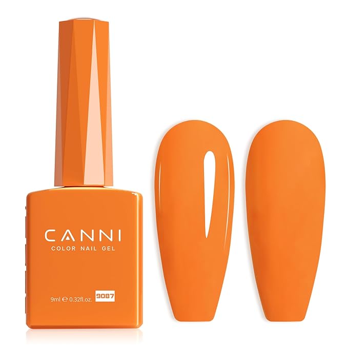 CANNI Orange Gel Nail Polish, 1Pcs Neon Orange Gel Polish Bright Orange Color High Gloss Soak Off U V French Nail Manicure Salon DIY
