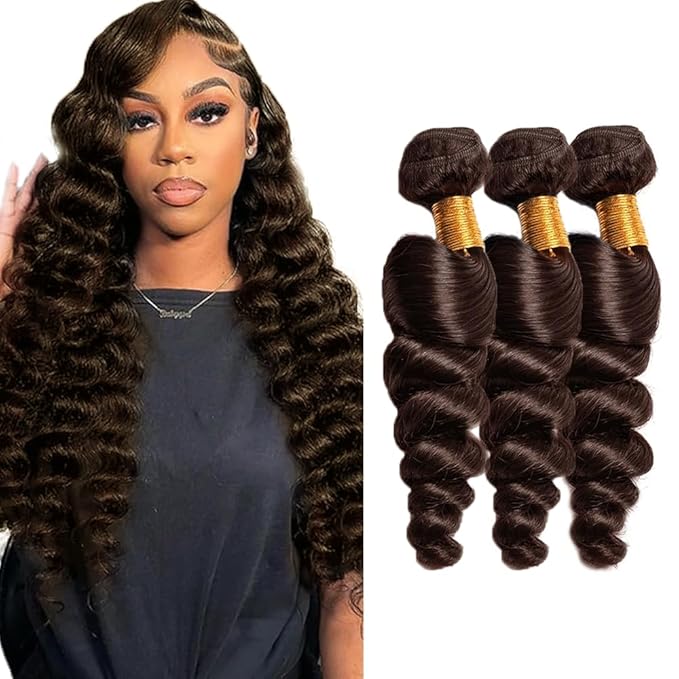 26 28 30 inch #4 Bundles Human Hair Brown Loose Wave Bundles Human Hair #4 Loose Deep Wave Bundle Dark Brown Color