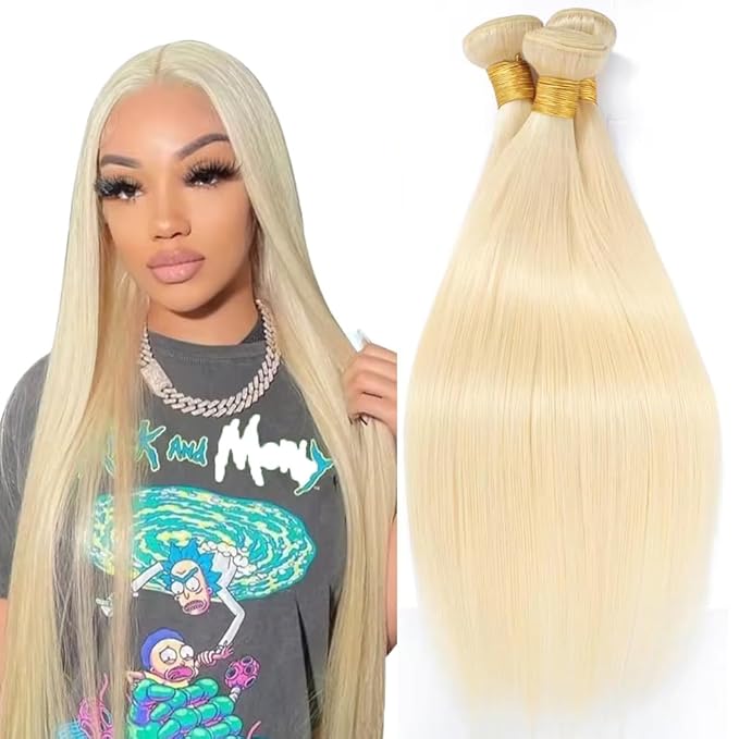 613 Bundle Blonde Straight Human Hair Bundles Brazilian Unprocessed Virgin Hair 3 Bundles 24 26 28 Inch 613 Straight Bundle