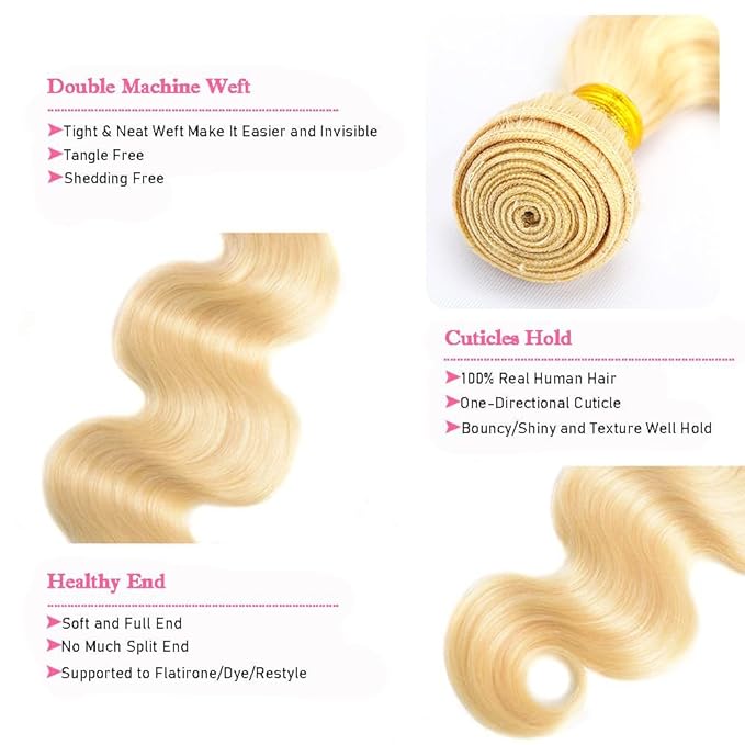 CFY 613 Body Wave Bundle 26 Inch Blonde Bundle Human Hair 14A 100% Unprocessed Virgin Human Hair Bundle 613 Bundles Hair Body Wave