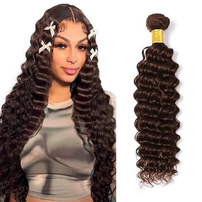 Color 4 Human Hair Bundles Brown Deep Wave Bundles 22 inch #4 Wet and Wavy Bundle Single Bundle