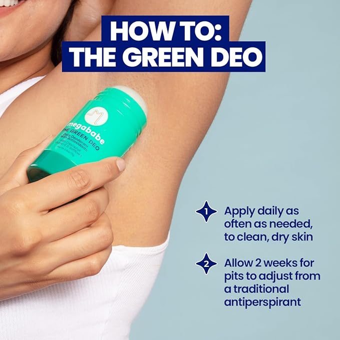 Megababe Daily Deodorant - The Green Deo with Vitamin E & Safflower | Aluminum-Free, Solid, All Natural | Geranium & Lemon | Free from Parabens, Sulfates & Phthalates | 2.6 oz