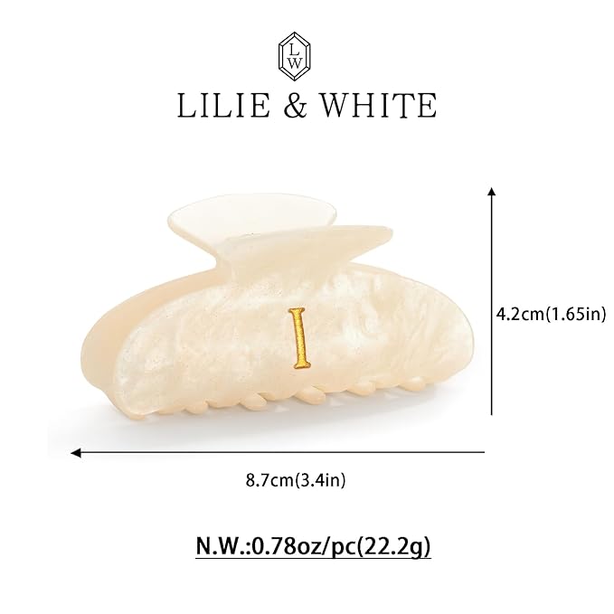 LILIE&WHITE Acrylic Letter Hair Clips For Women Stylish I Initial Hair Claw Alphabet Hair Clip Fashion Glitter Monogram Claw Clip Elegant And Durable Hair Accessory Large Hair Clips I