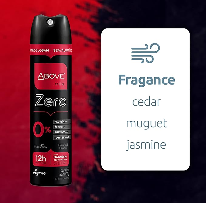 ABOVE 12 Hours Deodorant Set - Dry Spray for Men - Sensual and Floriental Fragrance - Protects Against Sweat and Body Odor - Offers Instant Freshness - Stain Free Application - Feel Free Zero - 4 pc