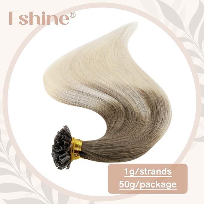 Fshine Tape in Hair Extensions Remy Human Hair, Ombre Ash Brown to Platinum Blonde, 20INCH 50G, Skin Weft Seamless Invisible, Silky Straight with Thick Ends