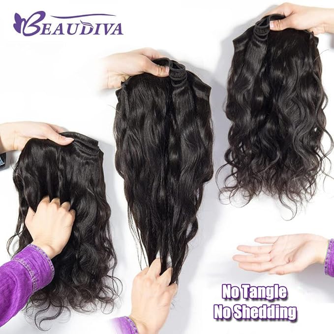 BEAUDIVA Hair Brazilian Body Wave Human Hair 3 Bundles with Closure Free Part (18 20 22 +16 Closure) 100% Unprocessed Virgin Human Hair extensions With body wave Lace Closure Natural Black