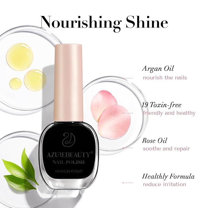 AZUREBEAUTY Nail Polish,Black Quick Dry Complete Natural Super Lustrous,Professional for DIY Manicure and Pedicure at Home