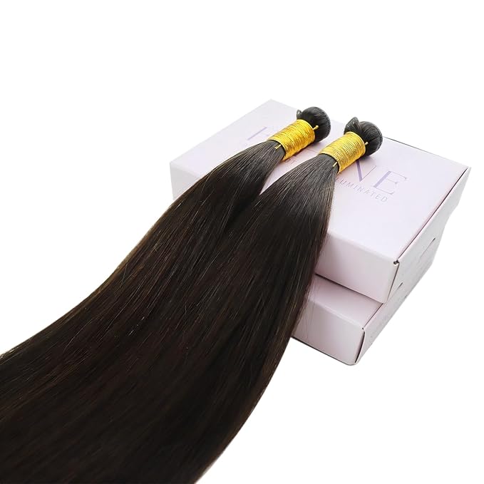 Fshine Genius Weft Sew in Human Hair Extensions Darkest Brown Human Hair 22 Inch 60g Hair Genius Weft Real Human Hair Extensions for Women Natural Bundle Straight Hair