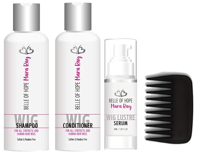 Mara Ray Luxury Hair Care Kits for Synthetic Hair Wigs, Extensions, Toupees with Wide Tooth Comb (4pc Bundle)
