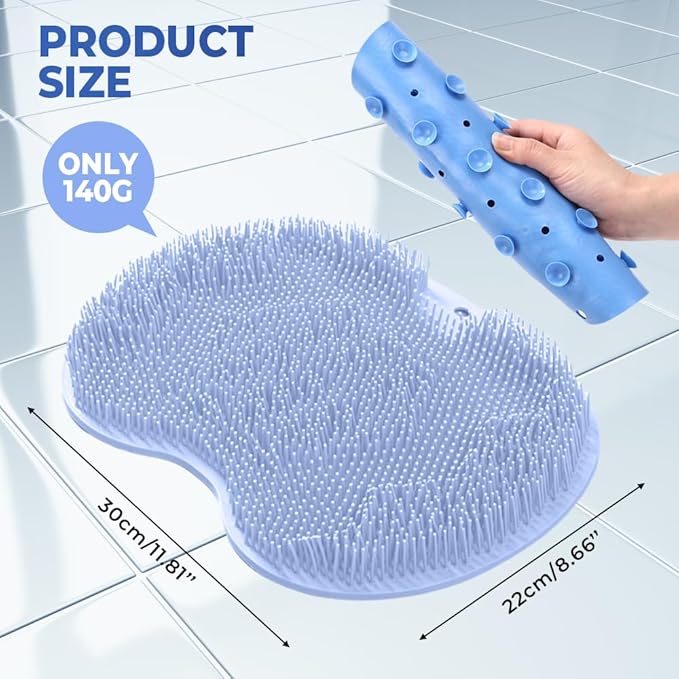 Shower Foot Scrubber Mat with Non-Slip Suction Cups, Non Slip Bathtub and Shower Mat with Suction Cups and Drain Holes, Foot Back Cleaning Pad Back Washer Exfoliating Bath Wash Pad (Khaki)