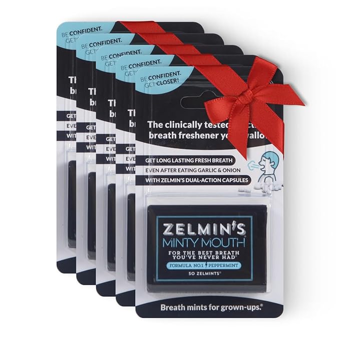Zelmin's Minty Mouth Breath Freshener - (5 Pack) Long Lasting Bad Breath Treatment for Adults, Instant Freshness Helps with Dry Mouth, Natural Breath Mints for Travel, Alcohol-Free, Keto, Gluten-Free