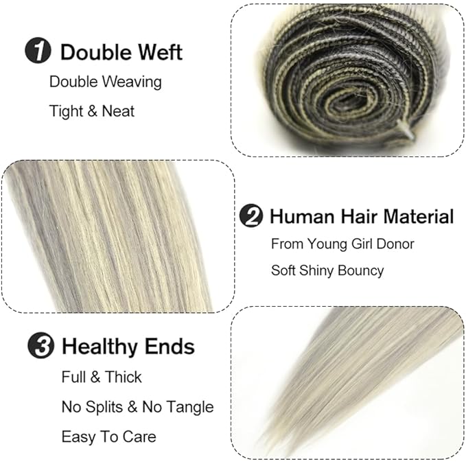 30 32 34 Inch Blonde Bundles Human Hair P613/grey Straight 3 Bundle Unprocessed Brazilian virgin hair Weave Extensions Double Weft 50 Grams/Bundle Colored Highlight Grey Bundles for Woman