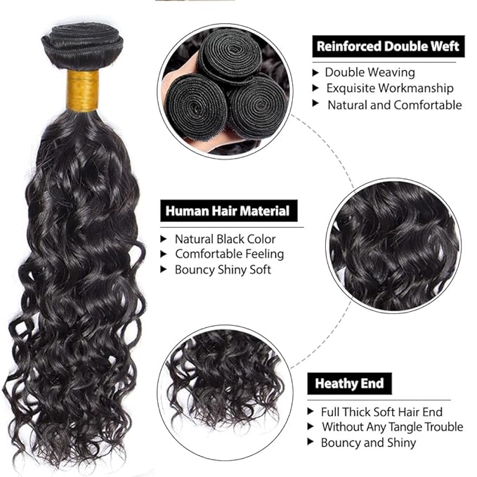 24 26 28 inch Wet and Wavy Bundles Human Hair Water Wave Bundles #1B Human Hair Bundle Natural Black Color Double Weft 300g