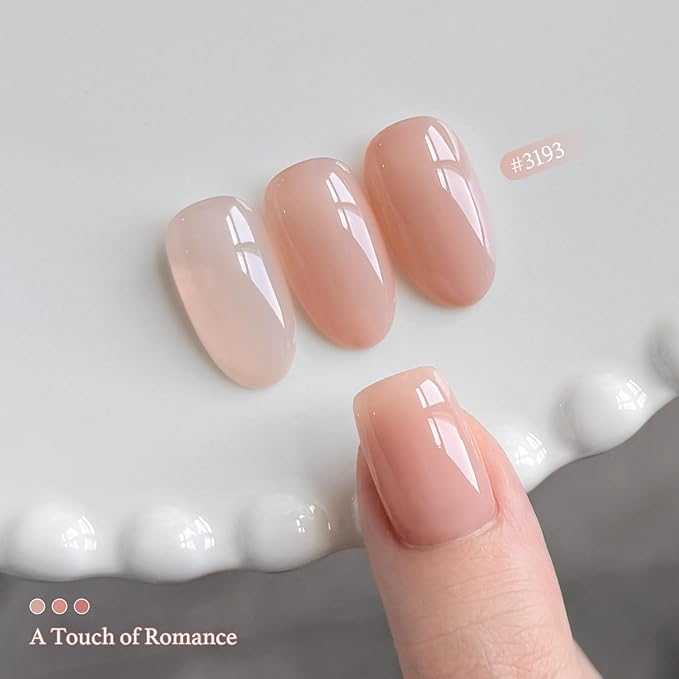 GAOY Jelly White Pink Gel Nail Polish Set, 6 Transparent Colors Sheer Nude Brown, Soak Off UV Light Cure Gel Polish Kit for Nail Art DIY at Home