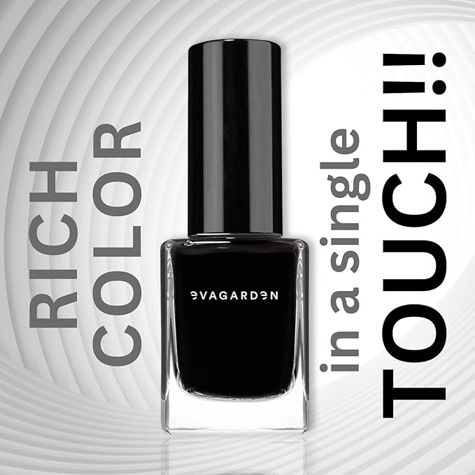 EVAGARDEN Sea Water Resistant Nail Polish - Saturated Color with Thin Film Coating - Attractive, Durable and Smooth Coverage - Clean Formula, No Harsh Substances - 602 Black - 0.34 oz