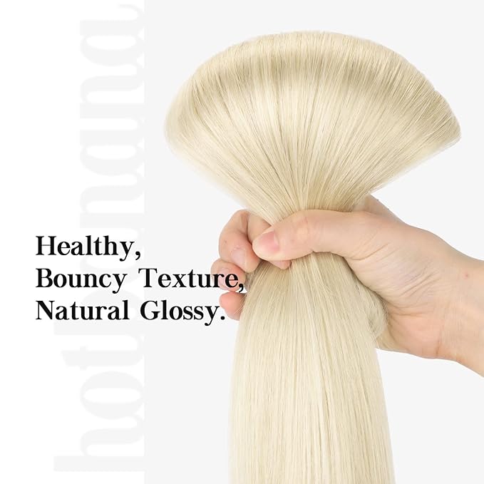 HOTBANANA Human Hair Clip in Hair Extensions, Platinum Blonde Hair Extensions 120g Clip in Hair Extensions Real Human Hair Straight Remy Hair Clip Ins 18 Inch 7pcs