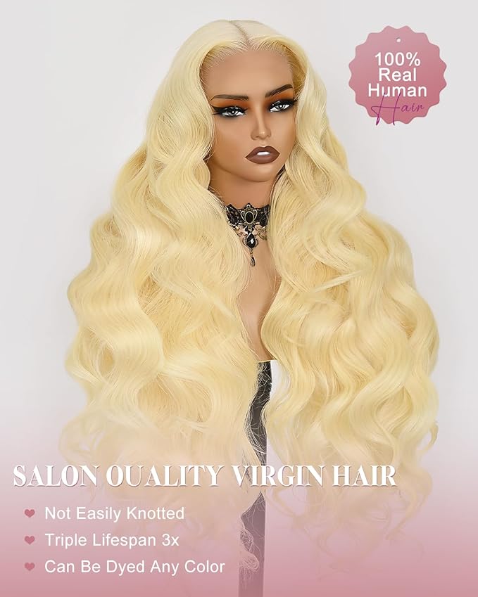 613 Lace Front Wig Human Hair 13x4 Blonde Body Wave Hd Transparent Lace Frontal Wigs Human Hair Pre Plucked With Baby Hair 180% Density Blonde Glueless Wigs Human Hair 20 Inch