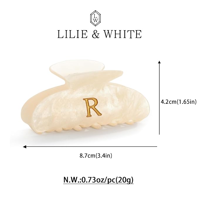 LILIE&WHITE Acrylic Letter Hair Clips For Women Stylish R Monogram Hair Claw Alphabet Hair Clip Fashion Glitter Claw Clip Elegant And Durable Hair Accessory Large Hair Clips R