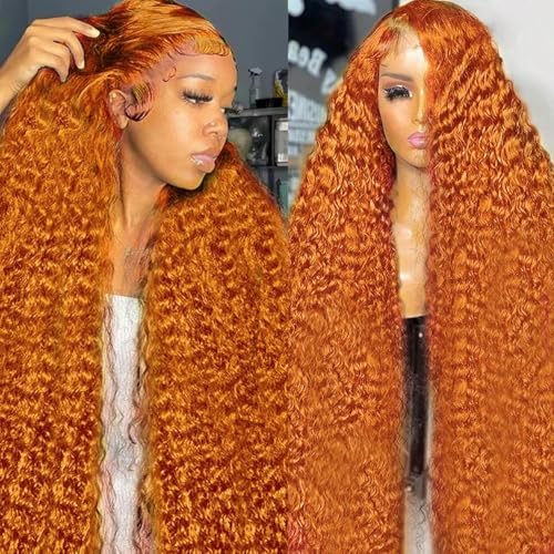 Ginger Wig Human Hair 13x4 deep wave Ginger Orange Lace Front Wigs Human Hair HD Transparent Lace Frontal 350 Colored Human Wig Pre Plucked 180% Density 34inch