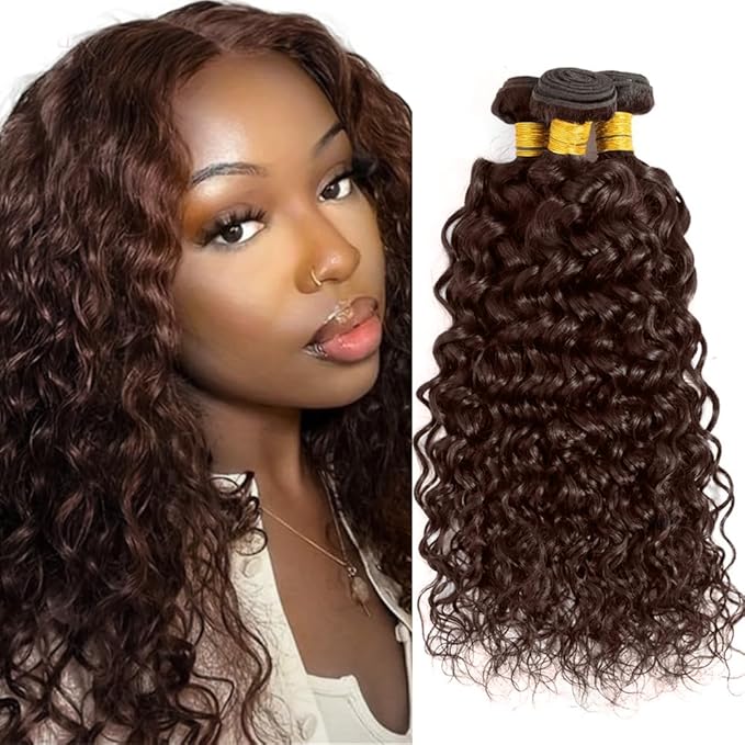 Brown Human Hair Bundles Dark Brown Water Wave Bundles 12 14 16 inch WuvuSnm #4 Wet and Wavy Bundle #4 Water Wave Bundle