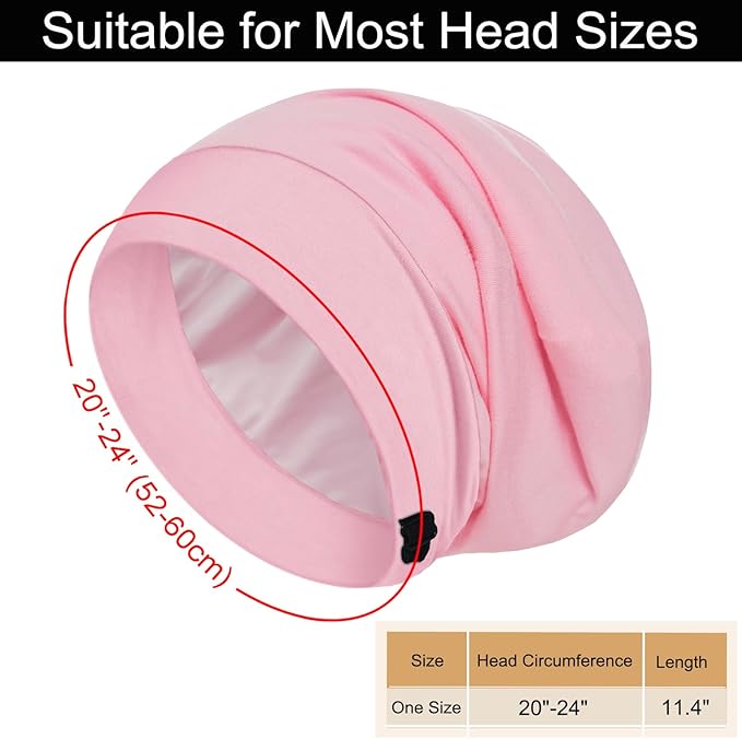 Sleep Cap Bonnet for Sleeping, Adjustable Cooling Ice Silk Lined Hair Bonnets for Natural Curly Braids Beanie Hat Women Men