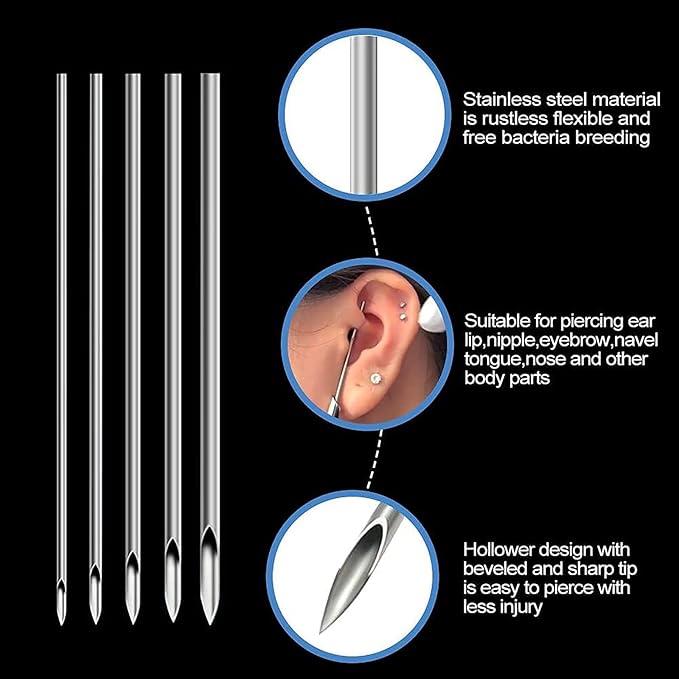 Rayyl Body Piercing Tool Kit - 42Pcs Piercing Kit with 12G 14G 16G 18G 20G Piercing Needles Piercing Clamps Forceps for Ear Nose Belly Button Tongue Eyebrow Body Piercing Tool Kit Piercing Supplies