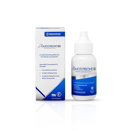 GHOSTBOND XL Hair Replacement Adhesive 1.3oz & Silicone Applicator – Invisible Lace Wig Glue, Water & Oil-Resistant, Non-Toxic, Easy Application for Lace Wigs & Hair Systems