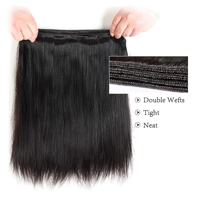 26 28 30 Inch Straight Human Hair Bundles Unprocessed Brazilian Virgin Weave 12A Straight Bundles Human Hair Extension Double Machin Weft for Women Natural Color