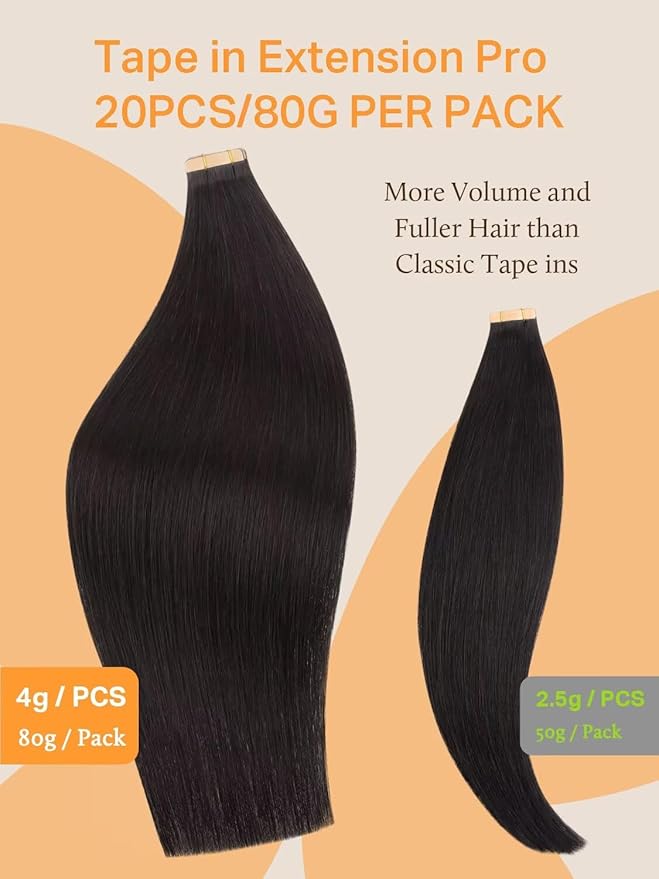 DOORES Real Human Hair Extensions Tape in, 20pcs 80g Dark Brown 18 Inch, Thick Tape in Hair Extensions Human Real Remy, Thick Ends Glue in Skin Weft Natural Straight