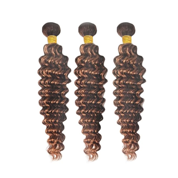Highlight Bundles Human Hair P4/30 Deep Wave Bundle Brown Human Hair 3 Bundles 14 14 14 Inch Brazilian Virgin Hair Extensions