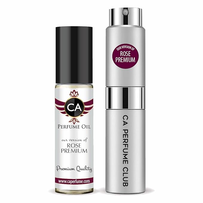 CA Perfume Duo Impression of Rose Premium For Women And Men Perfume Layering Set Long Lasting Travel Size EDP + Body Oil Roll-On Bottle 0.27 Fl Oz+0.33 Fl Oz