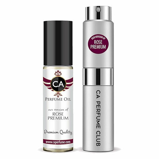 CA Perfume Duo Impression of Rose Premium For Women And Men Perfume Layering Set Long Lasting Travel Size EDP + Body Oil Roll-On Bottle 0.27 Fl Oz+0.33 Fl Oz