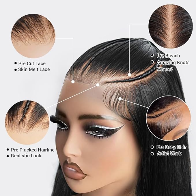 AMIRTY 250% Density Ready to Go 9x6 glueless braided wigs for black women Bleached Knots Ombre Straight Wigs Human Hair Wear and Go Glueless wigs human hair Natural Color 22 Inch