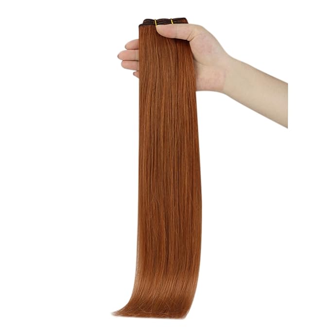 Full Shine Sew In Hair Extensions Real Human Hair Color Copper Human Hair Extensions Weft Human Hair For Women 16 Inch 100G Remy Straight Hair Weft